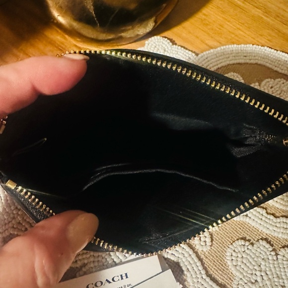 NWT Coach Black Textured Leather Zip Top Wallet Pouch Wristlet - Picture 5 of 5